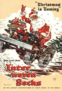 1945 Interwoven Socks: Christmas Is Coming Santa Vintage Print Ad - Picture 1 of 1