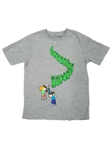 Minecraft Boys Gray Creeper Tee Shirt Video Gamer T-Shirt - Picture 1 of 1