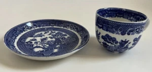 Allertons Ltd England Blue Willow Demitasse Mini Tea Cup And Plate Antique Rare - Picture 1 of 16