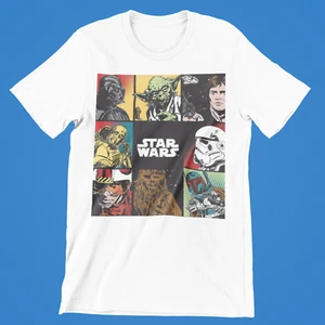 Star Wars T-Shirt Pop Art Characters Movie 70s Retro Tee The Force Yoda Vader - Picture 1 of 1