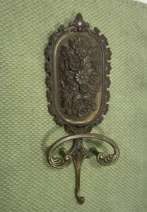 Vintage Messing Mantel Hut Handtasche Haken Aufhänger verziert Blumenmuster - Bild 1 von 11