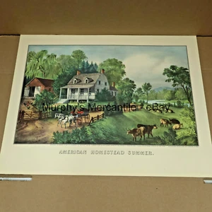 American Homestead Verano/Primavera 2 Caras Currier Ives Litografía Reimpresión 12x15" - Imagen 1 de 2