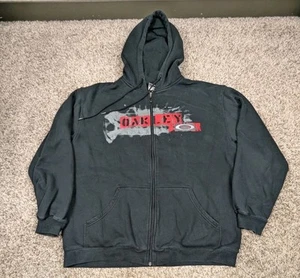 Vintage Y2K Oakley Spell Out Hoodie Sweatshirt Pullover Herren XL Full Zip Schwarz - Bild 1 von 7