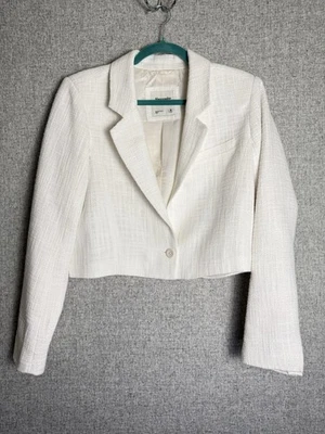 Abercrombie & Fitch White Tweed Cropped Single Button Jacket MEDIUM - Image 1 of 4