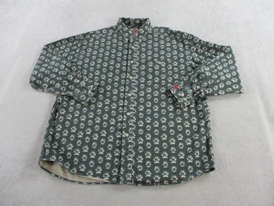 Camisa de Mosca de Granero Para Hombres XL Verde Estampado de Pata Abotonada Hecha en Occidente EE. UU. Manga Larga Foto 1 de 4