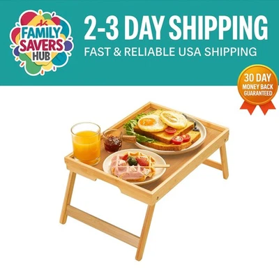 Elegant Bamboo Bed Tray Table with Foldable Legs - Perfect for Breakfast & Work - Image 1 of 4