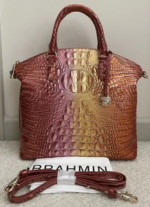 BRAHMIN Melbourne Lg DUXBURY Lthr Satchel Bag GLAM OMBRE Orange Pink NWT - Picture 1 of 10