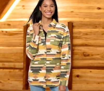 Denim & Co Canyon Retreat Acogedora Cazadora Azteca Cuello Perla a Presión Suroeste XL Foto 1 de 4