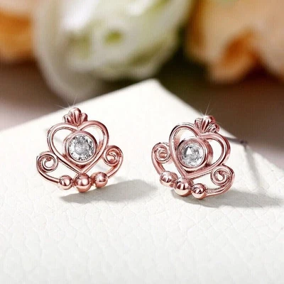 1CT Round Cut Simulated Diamond Stunning Heart Stud Earring 14k Rose Gold Plated - Image 1 of 4