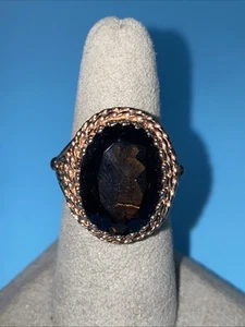 Ovaler Rauchquarz 925 Sterling Silber mit Vermeil Ring Größe 7,25 Vintage - Bild 1 von 13