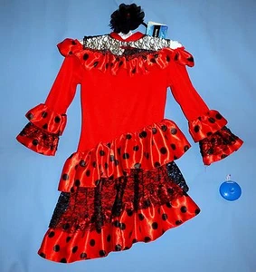 Spanish Flamenco dress girls 4-6-Cinco de Mayo-costume-hair flower-castanet-LOT - Picture 1 of 8
