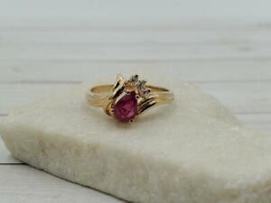 Pear Shaped Ruby Cubic Zirconia Accent 14k Gold Plated Ribbon Ring Size 5.75