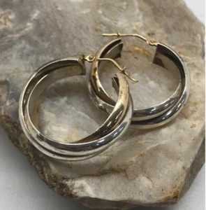 Vintage Sterling Silver 925 & 10K Gold Filled 2-Tone Twisted HOOP Earrings - Picture 1 of 4
