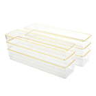 6 Pack Plastic Stackable Office Desk Drawer Organizers with Gold Trim, 12" x 3"