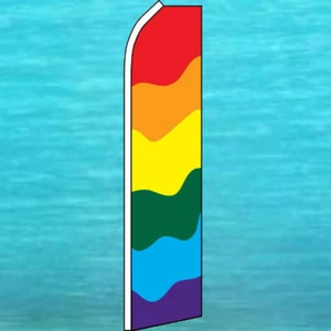 RAINBOW SOLID COLOR FLUTTER FLAG Tall Curved Top Event Feather Swooper Banner - Picture 1 of 4