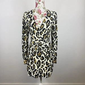 Vestire women's leopard lounge dress knee length ruched long sleeved Size 8 - Picture 1 of 13