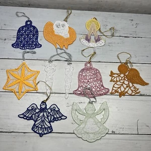 Crocheted Christmas Ornaments Lot Of 10 Pcs Angel Prayer Hands Bells - Picture 1 of 11