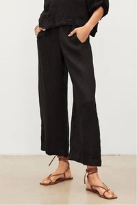 Velvet by Graham & Spencer Lola Pull On Linen Pants | Black Women's XS Paperbag - Picture 1 of 11