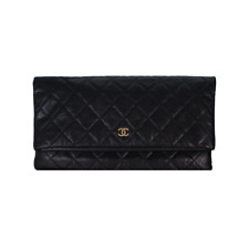 Chanel Quilted Caviar Beauty CC Clutch Medium Black Leather