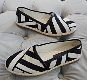 DOLCE & GABBANA Striped Canvas Espadrilles Shoes MONDELLO White Black 5 6 Italy - Picture 1 of 15