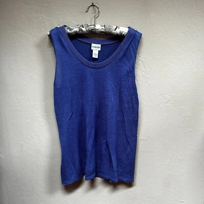 Женская майка Chico's с глубоким круглым вырезом без рукавов шелковая вязаная размер 2 однотонная синяя - Изображение 1 из 4