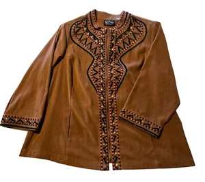Vintage Bob Mackie Wearable Art Faux Suede Embroidered Jacket Size 2X - Picture 1 of 4