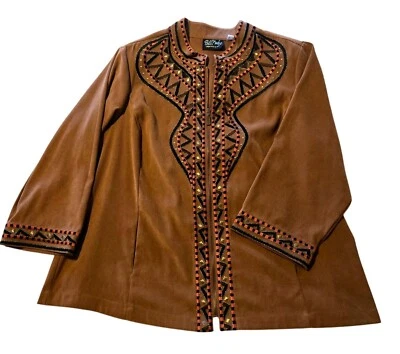 Vintage Bob Mackie Wearable Art Faux Suede Embroidered Jacket Size 2X - Image 1 of 4