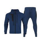 Men's Spring Winter Hooded Coat Trousers Suit Solid Color Zipper Set Long Sleeve