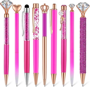 9 Stück Kugelschreiber Set Metall Kristall Diamant Glitzer Stifte für Journaling Schwarz - Bild 1 von 12