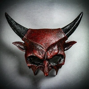 Halloween Bloody Red Mask Black Devil Horns Men Costume Cosplay Party Dress up - Picture 1 of 5