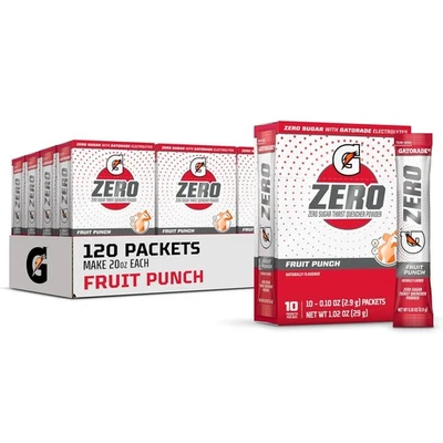 120 Gatorade G Zero Fruit Punch Powder, 0.10 oz Packets, 12 Boxes-120 Pack