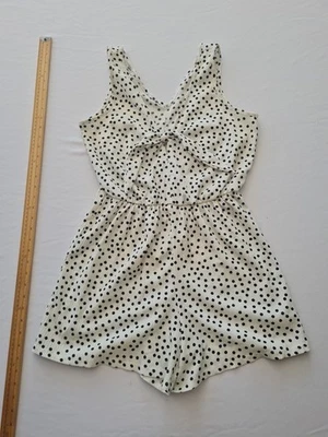 Ladies Playsuit George Size 14 White Black Spots Sleeveless V Neck 31440 - Image 1 of 4