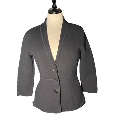 Blazer tejido Alfani Petite para mujer talla PM negro liso manga larga tres botones Foto 1 de 4