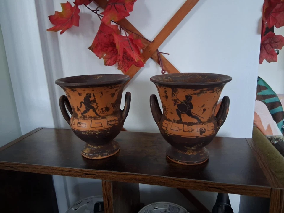 Pair of Vintage Greek-Roman Pottery Vases 13cm - Purposely aged - Image 1 of 1