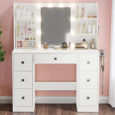 Vanity Makeup Table Set Dressing Desk With 10 LED Lighted Mirror & 7 Drawers - Image 1 of 4
