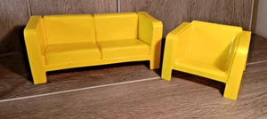 1973 Barbie Townhouse Retro Yellow Plastic Sofa and Chair Furniture - Picture 1 of 9