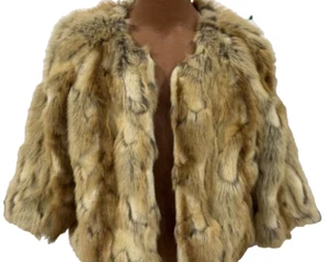 Michael Kors Faux Rabbit Fur Coat Festival Short 3/4 sleeve Brown tan XL - Picture 1 of 10