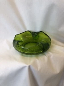 VIKING CIGAR ASHTRAY SWEDISH MODERN MCM AVOCADO GREEN CRACKLE GLASS - Picture 1 of 9