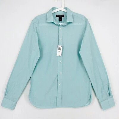 The Men's Store Size Small Button Front Shirt Green Micro Gingham Check Cotton - Image 1 of 4