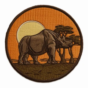 Rhinoceros Patch Iron-on Applique African Wild Animals Badge, Africa, Zoo - Picture 1 of 12