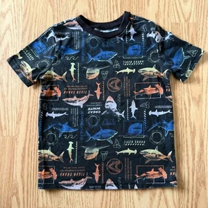 Boys Shark Print T Shirt Size 4 Black Multicolor Cotton 365Kids From Garanimals - Picture 1 of 6