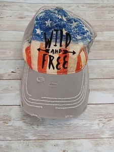 Wild And Free Mütze Damen Einheitsgröße grau Strapback Baseballkappe genäht abgenutzt patriotisch - Bild 1 von 4