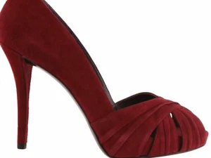 NIB Stuart Weitzman Suede Scarlet Red Dressage OpenToe Suede Heels Sz 8 - Bild 1 von 8