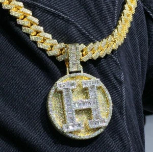 1.6ct Cubic Zirconia Custom Letter Initial Pendant 12mm Cuban 18" Chain Set - Picture 1 of 6