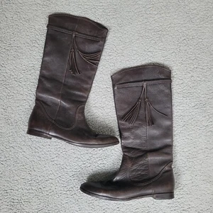 Massimo Dutti Boots Womens EU 39 US 8 Brown Leather Tall Riding Tassel - Picture 1 of 6