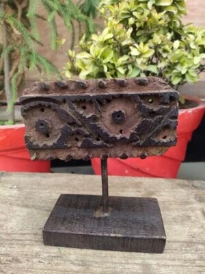 Bloque de impresión textil indio tallado a mano de madera de colección sello decoración del hogar Foto 1 de 4