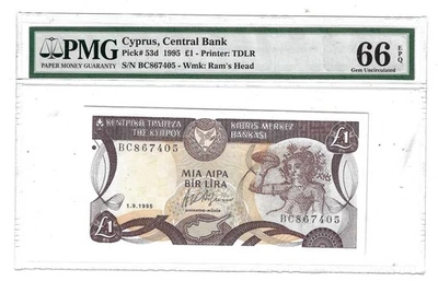 Cyprus, 1 Pound, 01.09.1995, 66EPQ PMG Banknote, Pick 53d - Image 1 of 4