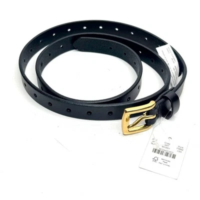 J CREW Perforated Italian Cow Leather Slim 3/4" Belt Womens XS S Black Gold NEW - Image 1 of 2
