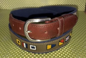 🐮The Belted Cow Co Navy Canvas Belt w/Nautical Flag Brass Sz. 38 - Picture 1 of 8