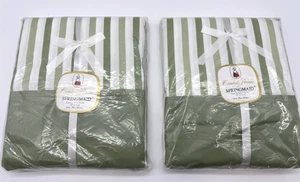 Sábana plana doble Springmaid 100 % algodón percal tiras verdes de colección hecha en EE. UU. AÑOS 70 - Imagen 1 de 6